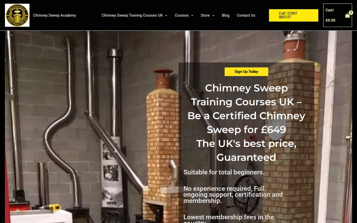 Chimney Sweep Academy website on desktop