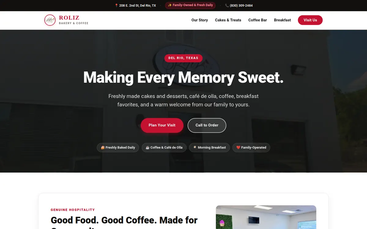 Roliz Bakery & Coffee website on desktop